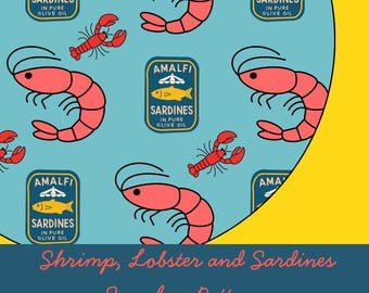 Sardine Seamless Pattern Coastal Wallpaper Fisherman Aesthetic Mediterranean Digital Art La Dolce Vita Coastal Kitchen Colorful Wallpaper