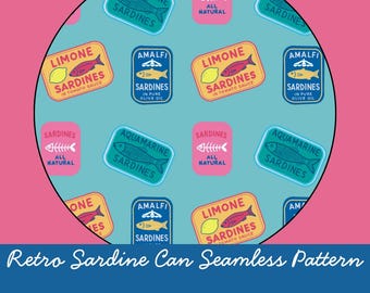 La Dolce Vita Sardine Can Fisherman Aesthetic png seamless pattern