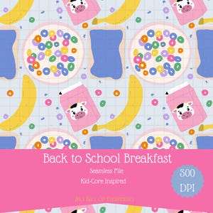 Kidcore Back to School Breakfast Seamless File Apron Pattern Y2K Kindle Insert Scrap Book png Snack Box Coquette Phone Case Lunch Box Jokes