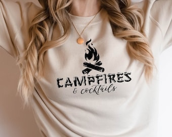 Camping Sweatshirt, Campfires And Cocktails Sweatshirt, Camping Hoodie, Hiking Sweatshirt, Adventure Lover Hoodie, Camping Sweater for Women