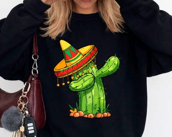 Dabbing Cactus Hoodie, Funny Cinco De Mayo Sweatshirt, Fiesta Cactus Sombrero Pullover, Mexican Culture Dab Hoodie, Festive Desert Gift Idea