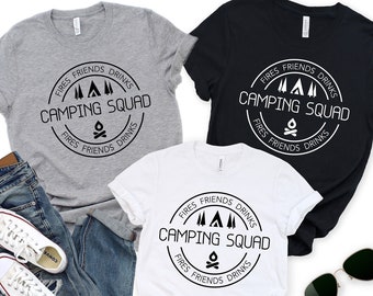 Chemise d'escouade de camping, chemise de camping d'amis, chemise d'équipage de camping, t-shirt de camping assorti, chemises d'exploration et d'aventure, t-shirt de feu de camp