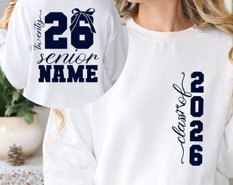 Personalized Class of 2026 Hoodie with Bow, Custom Senior 2026 Sweatshirt, Graduation Name Pullover, 2026 Senior Year Gift, Grad Apparel