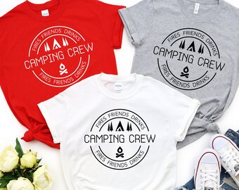 Chemise d'équipage de camping, chemises de groupe de camping, chemises de camping d'amis, chemise d'aventure, chemise d'escouade de camping, chemise de camping de famille, camp d'amis