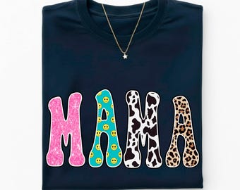 Colorful Mama Flowers Shirt, Retro Floral Mama T-shirt, Checkerboard Mama Tee, Mothers Day Gift, Trendy Spring Mama Top, Groovy Mom Gift