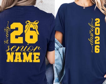 Custom Class of 2026 Shirt with Bow, Personalized Senior 2026 T-Shirt, Graduation Name Shirt, Coquette Aesthetic Senior Tee, 2026 Grad Gift