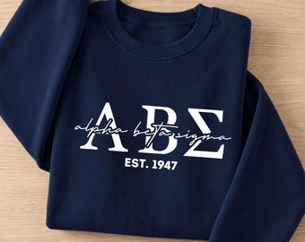 Custom Sorority Sweatshirt, Personalized Greek Letters Hoodie, Elegant Alpha Beta Sigma Pullover, Est Year Varsity Fraternity Crewneck