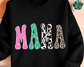 Colorful Mama Flowers Sweatshirt, Retro Floral Mama Hoodie, Checkerboard Mama Pullover, Trendy Groovy Mom Crewneck, Mothers Day Gift