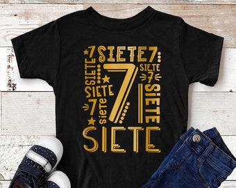 Chemise d’anniversaire 7th, Chemises d’anniversaire pour enfants, Cadeau de septième anniversaire, Chemise de 7e anniversaire pour garçons, Chemise de 7e anniversaire pour filles, Chemise d’anniversaire espagnole