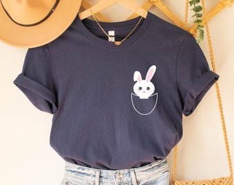 Happy Easter Cute Bunny Pocket Shirt, Funny Easter Shirts, Bunny T-Shirt, Women Easter Shirt, Easter Bunny Lover Shirt, Easter Bunny Gifts