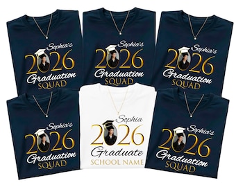 Custom Graduation Squad Shirt Class of 2026, Personalized Graduate Photo Tee with Name, Gold 2026 Senior Trip Shirt, School Graduation Gift
