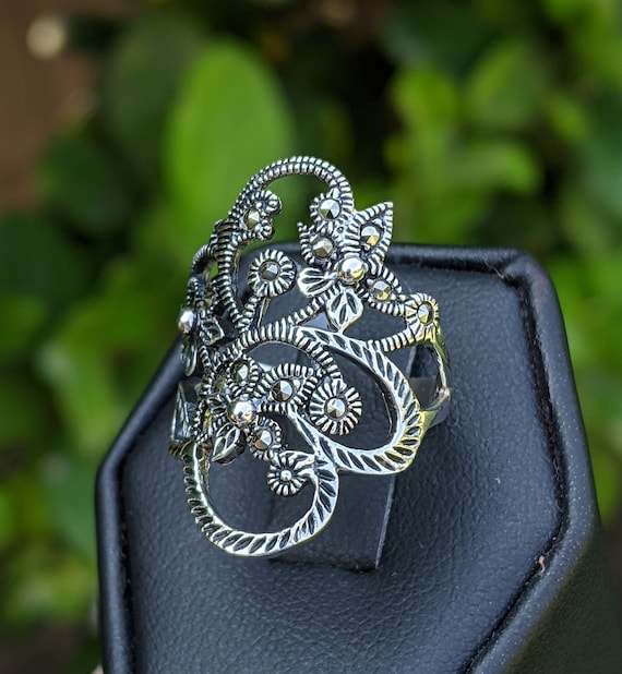 Marcasite & Enamel Vine Ring - Violet Marcasite & Enamel Vine Ring - Violet