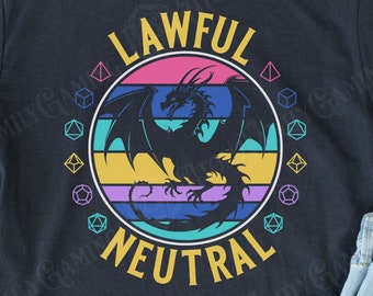 D&D Lawful Neutral Shirt, DnD Gift for Players, Dungeons and Dragons T-Shirt for Men or Women, D and D Alignment Graphic Tee 80s Sunset