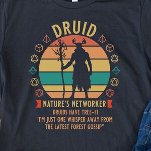 Funny D&D Druid T-Shirt: Retro Sunset (Sizes S-4XL)