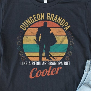 Dungeon Grandpa T-Shirt: Retro D&D Tee with 90s Sunset Design