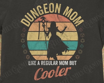 DnD Dungeon Mom Shirt, Fun TTRPG D&D Mother's Day or Birthday Gift, Dungeons and Dragons Clothing for Her, Retro Sunset Color Variant