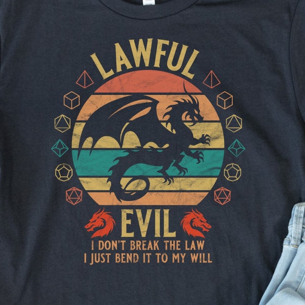 D&D Lawful Evil Shirt, DnD Gift for Players, Dungeons and Dragons Clothing for Him or Her, D and D Alignment T Shirt Retro Sunset