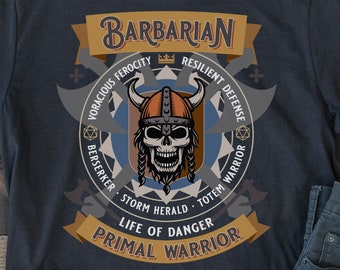 DnD Barbarian Shirt, Dungeons and Dragons Character Emblem Tshirt for Him or Her, Birthday DnD Gift for Players