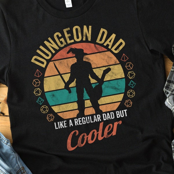 DnD Dungeon Dad Shirt | Fun TTRPG D&D Fathers Day, Bday or Xmas Gift | Dungeons and Dragons Clothing for Him | Retro Bard Design Variant