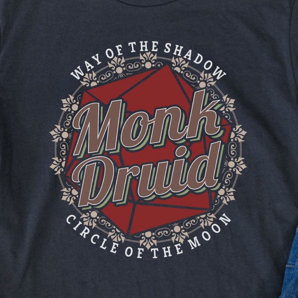 Monk Druid Personalized DnD Shirt, Dungeons and Dragons Custom Character TShirt for Him or Her, D&D Birthday Gift for Players or Party