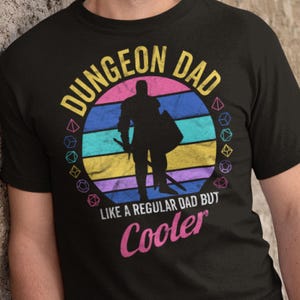 Dungeon Dad T-Shirt: Retro D&D Tee with 80s Sunset Design