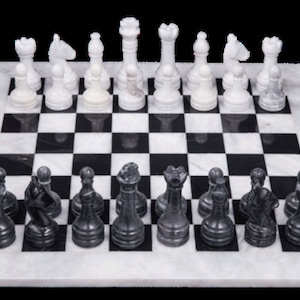 Luxury Black & White Onyx Marble Chess Set – Handcrafted Stone Game Board with Weighted Pieces