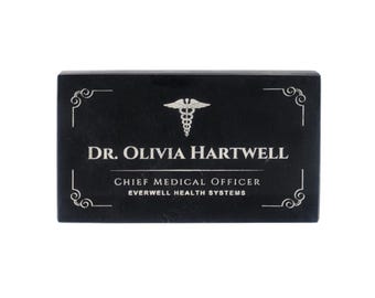 Ebony Solid Marble Desk Name Plate – Luxury Natural Stone Office Decor | Personalized Marble Executive Desk Plate