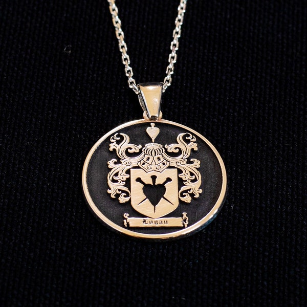 Personalized Family Crest Necklace, Custom Made Coat of Arm Pendant with Sterling Silver