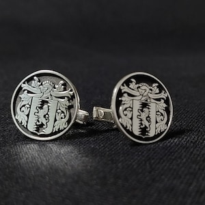 Abotoaduras personalizadas com brasão de família tradicional gravado, abotoaduras personalizadas com brasão de braço e prata esterlina