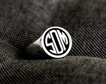 Monogram Signet Ring, Personalized Sterling Silver, Engraved Initial Ring