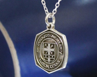 Custom Engraved Class Charm Necklace with Sterling Silver, Personalized College Pendant