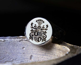 Custom Engraved Family Crest Sterling Silver Signet Ring