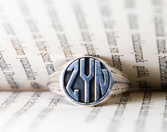 Personalized Sterling Silver Signet Ring, Custom Initial Crest, Name Ring