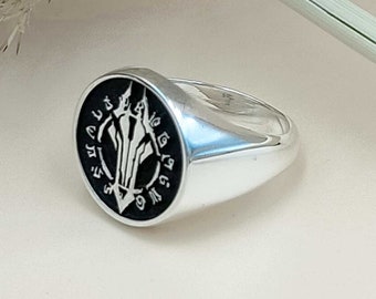 Individuell eingravierte Siegelring mit Sterling Silber, Traditionelles Wappen, Familienwappen, Insignia Ring für Mann und Frau