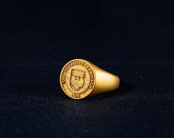 Gold Custom Engraved Family Crest Signet Ring, Sterling Silver