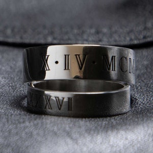 Personalized Roman Numeral Band Ring, Custom Anniversary Wedding Date Ring with Sterling Silver