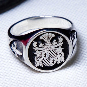 Personalized Signet Ring, Custom Made Family Crest Signet Ring with Sterling Silver