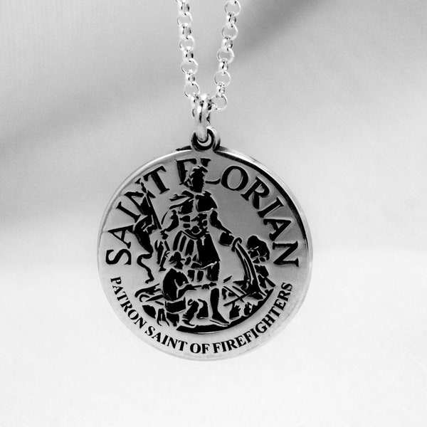 Personalized Sterling Silver St. Florian Necklace, Custom Pendant