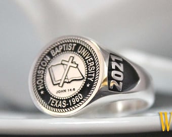 Custom Engraved College Graduation Ring, Personalized Senior Class Signet Ring with Sterling Silver, High School Ring Graduation Gifts