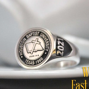 Custom Engraved College Graduation Ring, Personalized Senior Class Signet Ring with Sterling Silver, High School Ring Graduation Gifts