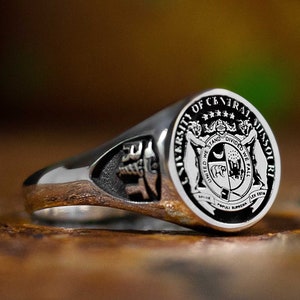 Custom Engraved Signet Ring with Sterling Silver, Traditional Personalized Coat of Arm Ring