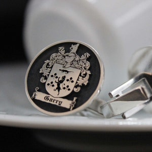 Custom Engraved Family Crest Cufflinks, Sterling Silver Coat of Arms