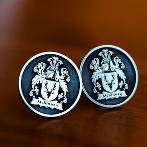 Engraved Coat of Arms Sterling Silver Cufflinks, Wedding Gift