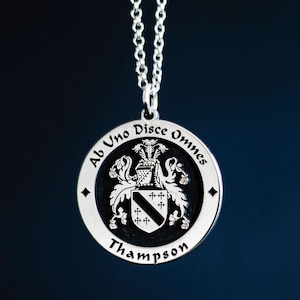 Silver and Gold Custom Pendant, Personalized Engraved Necklace for Men and for Women, Custom Mens Jewelry with Family Crest and Coat of Arms