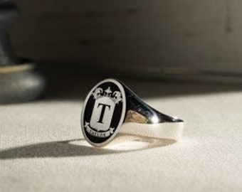 Personalized Sterling Silver Oval Signet Ring, Custom Engraved Initial Ring