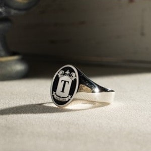 Personalized Sterling Silver Signet Ring with Intials, Custom Engraved Logo, Crest and Personalized Gift for Him or Her