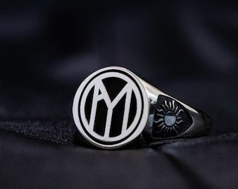 Anillo con logotipo grabado personalizado, anillo de sello con escudo familiar personalizado con plata de ley