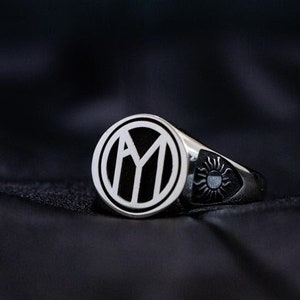 Custom Engraved Logo Ring, Personalized Family Crest Signet Ring with Sterling Silver