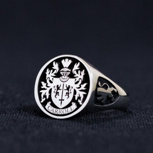 Personalized Sterling Silver Signet Ring with Coat of Arms, Custom Engraved Traditional Family Crest, Personalized Gift for Him or Her