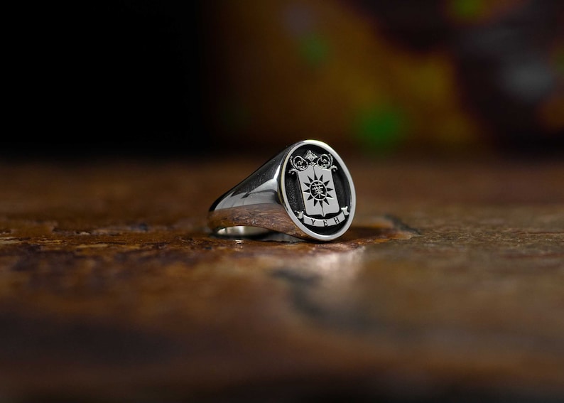 Personalized Signet Ring, Custom Made Family Crest Signet Ring with Sterling Silver 